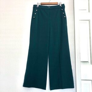 LOFT Teal-Green Wide-Leg High-Rise Pants with Button Detail